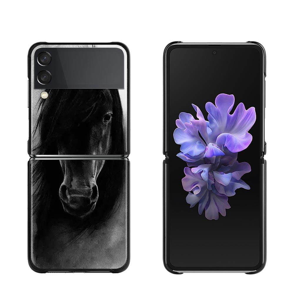 Phone Case For Samsung Galaxy Z Flip3 5g Back Pc Case For Samsung Z Flip Capa Black Shell Hard Fundas Running Horses
