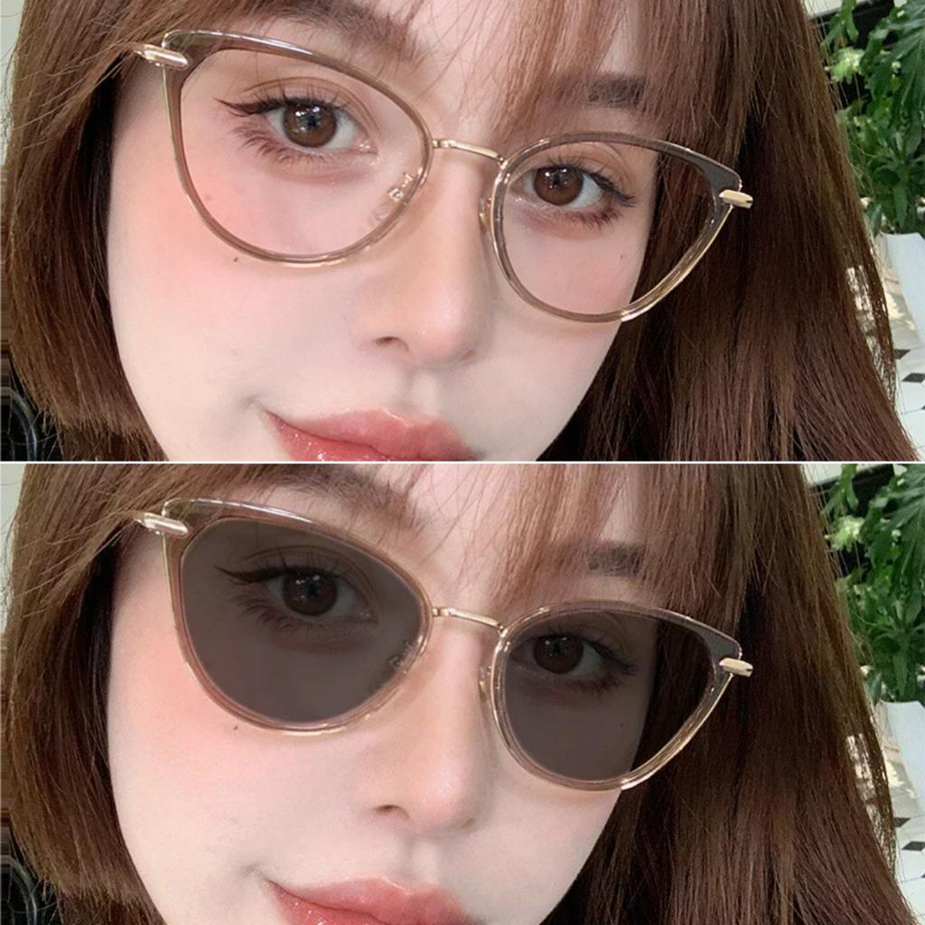 Cat Eye Pochromic Glasses Myopia Glasses for Women Indoor Outdoor Color Changing Sunglasses Ladies Near Sight Eyeglasses