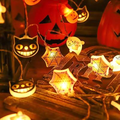 1 Stück Halloween LED Lichterkette Spinnennetz Geist Kürbis Festival Dekoration Lampe Atmosphärenbeleuchtung für Feiertags-Heimdeko