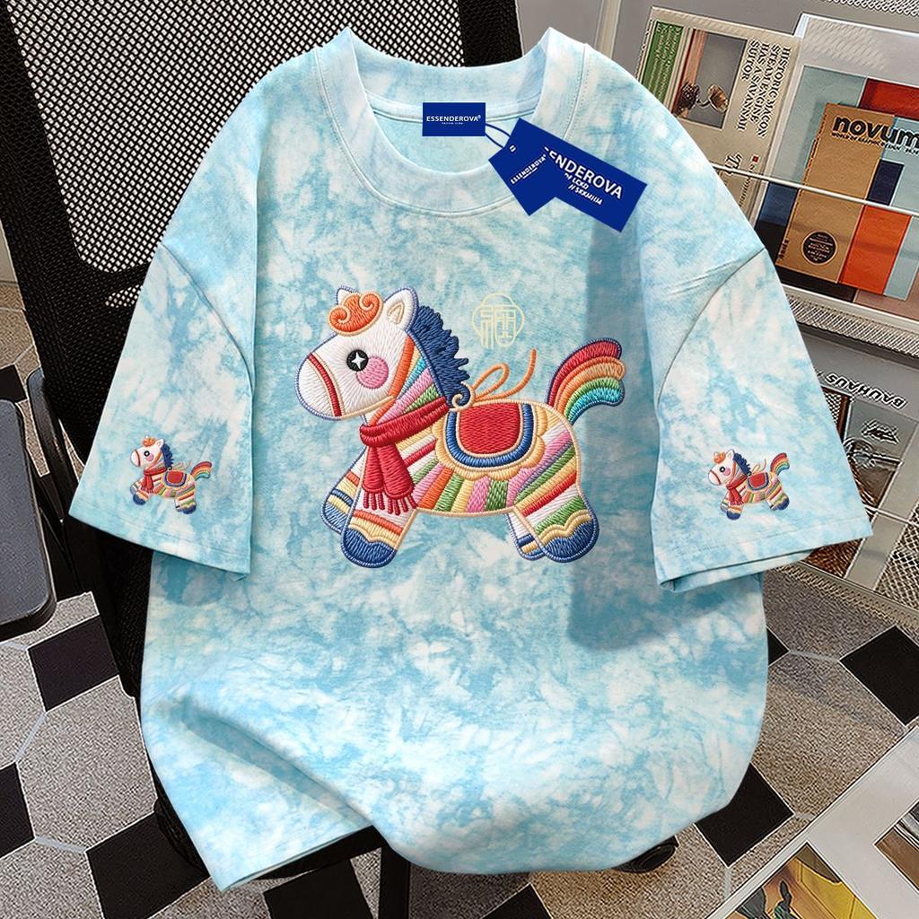 Cartoon Tie-dye Summer Short Sleeve T Shirts Female Loose O Neck All Match Casual Tee Tops Women 2026