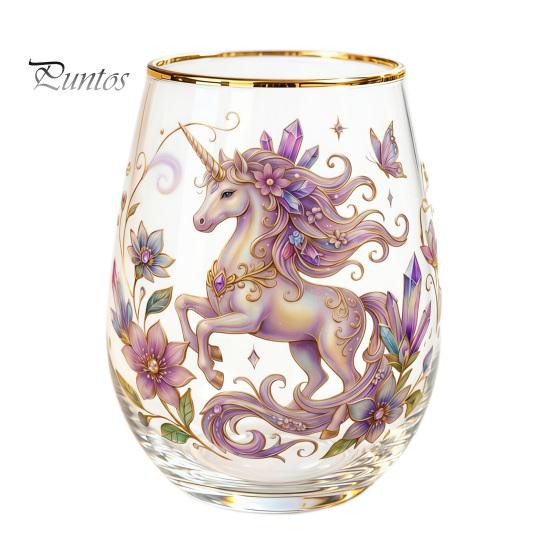 Retro Enamel Style Cup Hand Painted Glass Tumbler, Egg Shaped with Gold Rim, Clear Lead-Free Ocean Turtle Pattern Mug for Tea Coffee Wine Juice