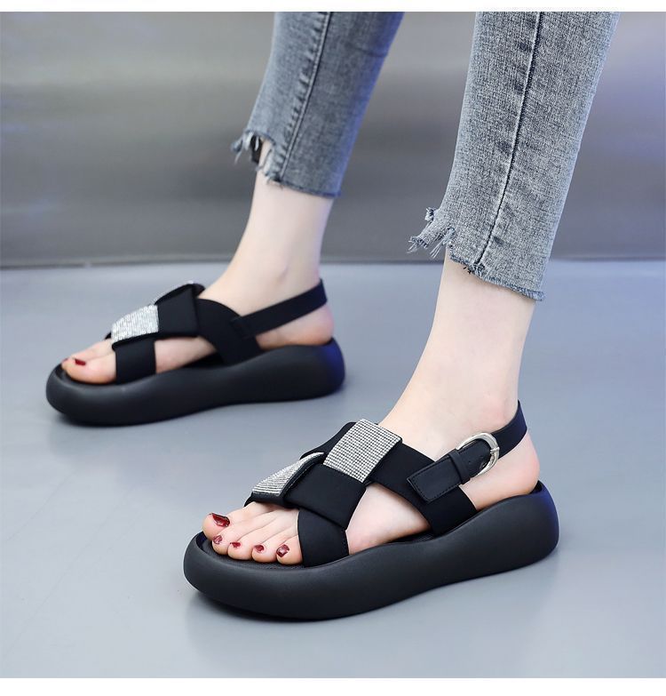 

Muffin thick-soled women s sandals women s flat-soled summer 2025 new open-toe heightening explosion wearing Roman shoes 35