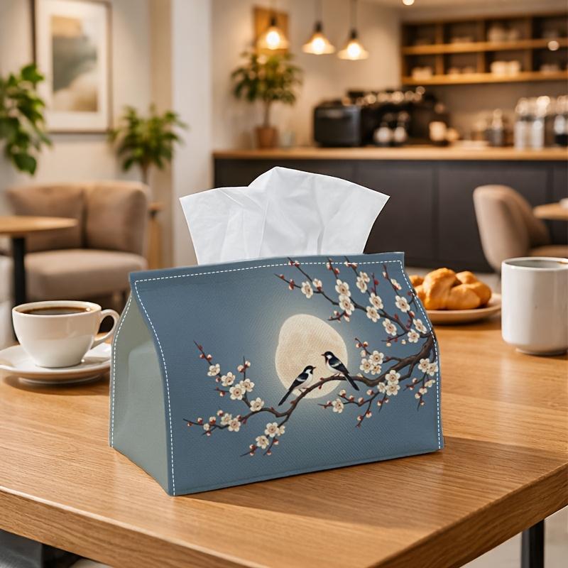 1pc Oriental Classical Night Tissue Box - Multi-functional Napkin Dispenser, Two Sizes Available Made of Durable Polyester, Decorated with Magpie Plum
