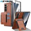 KEYSION PU Leather Phone Case for Samsung Galaxy Z Fold 7 6 5 4 3 Shockproof Cover With Magnetic Card Holder Bag Hinge Screen Protector