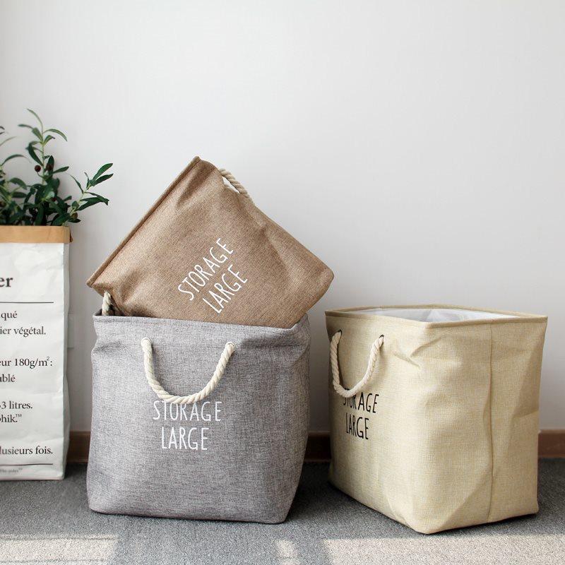 Foldable Cotton Linen Storage Basket Large Capacity Laundry Hamper with Handles for Toys Clothes Home Organizer Bin