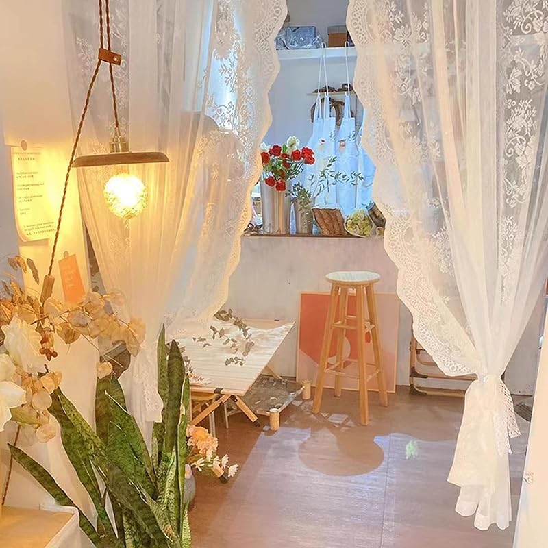 HM&DX Белые кружевные цветочные прозрачные шторы для спальни гостиной, винтажные вышитые цветочные кружевные шторы для уединения, 1 панель, карман на штангу W270xH270cm(106 x106 ) белый