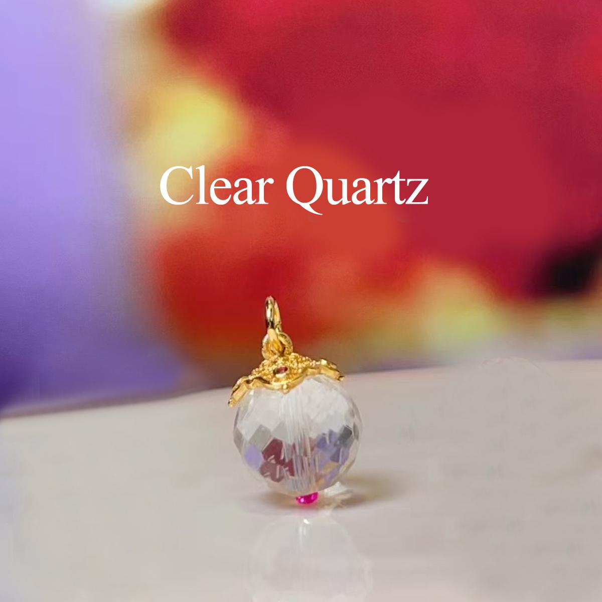 

1Pc, Glittering Lucky Crystal Clear Quartz Pendant Charms, Golden Plated Red Zircon Accents Stunning DIY Jewelry Findings for Bracelet & Necklace 1Pc