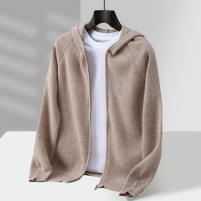 

Men s 100% Pure Wool Hooded Cardigan Sweater - Autumn/Winter 2025 Collection L