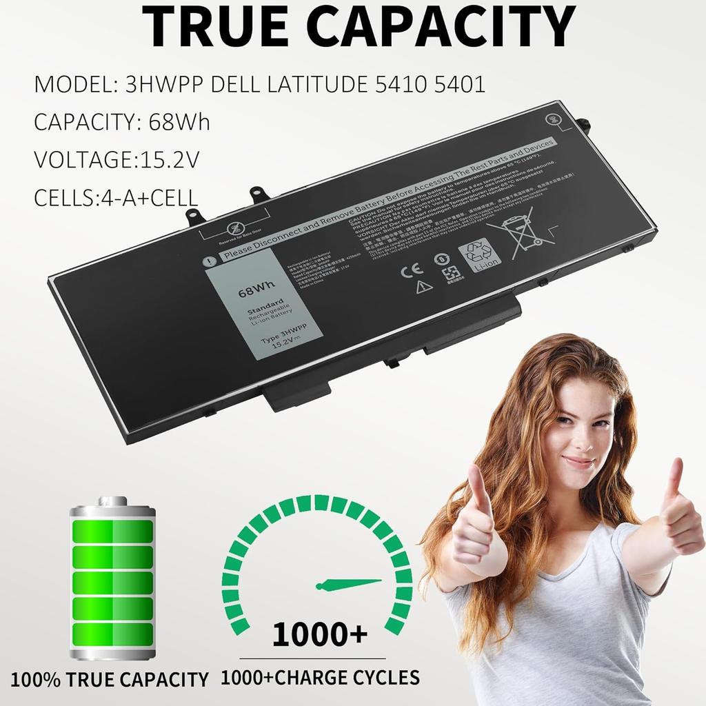 New 68Wh 3HWPP Laptop Battery Replacement for Dell Latitude 5410 5401 5510 5501 5511 5411 Precision 3541 3551 Inspiron 17 7500/7506 2-in-1 Inspiron