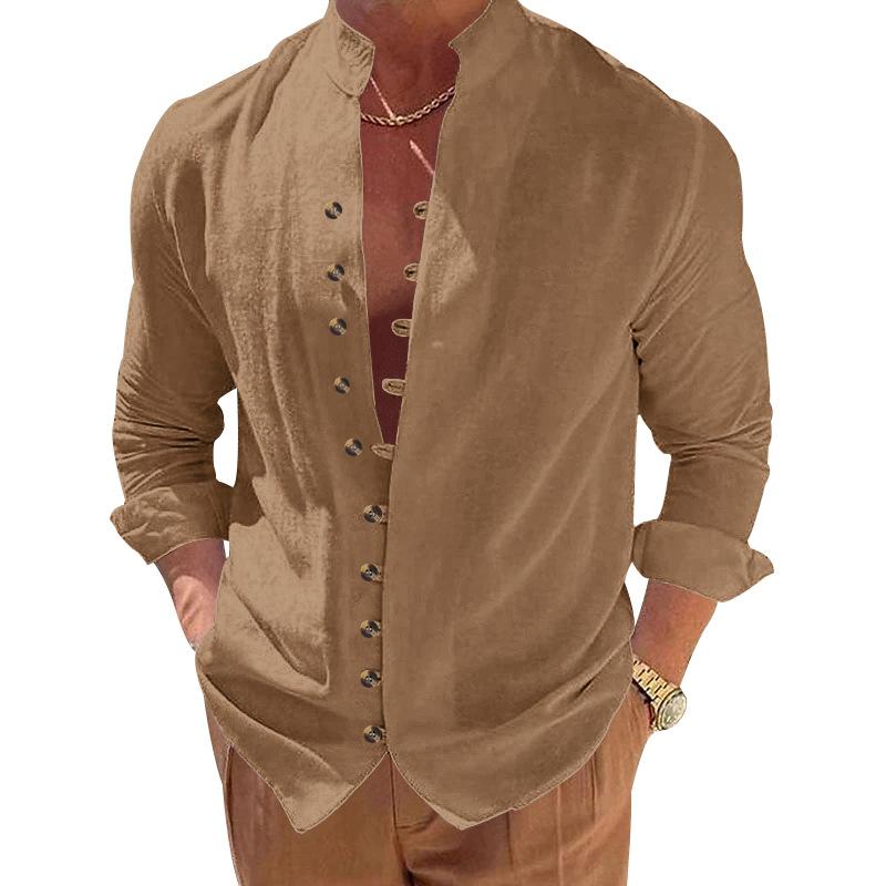 New Buckle-down Men's Retro Linen Casual Loose Long-sleeved Shirt