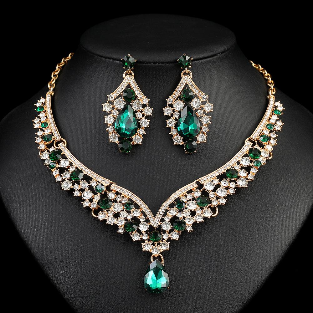 Crystal Choker Necklace Earrings Rhinestone Bridal Jewelry Sets for Bride Wedding Party Costume Accessories