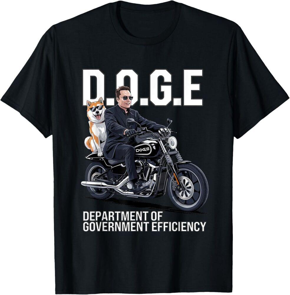 DOGE Department Of Government Efficiency Shiba Inu Dog Biker T-Shirt Unisex T-Shirt L