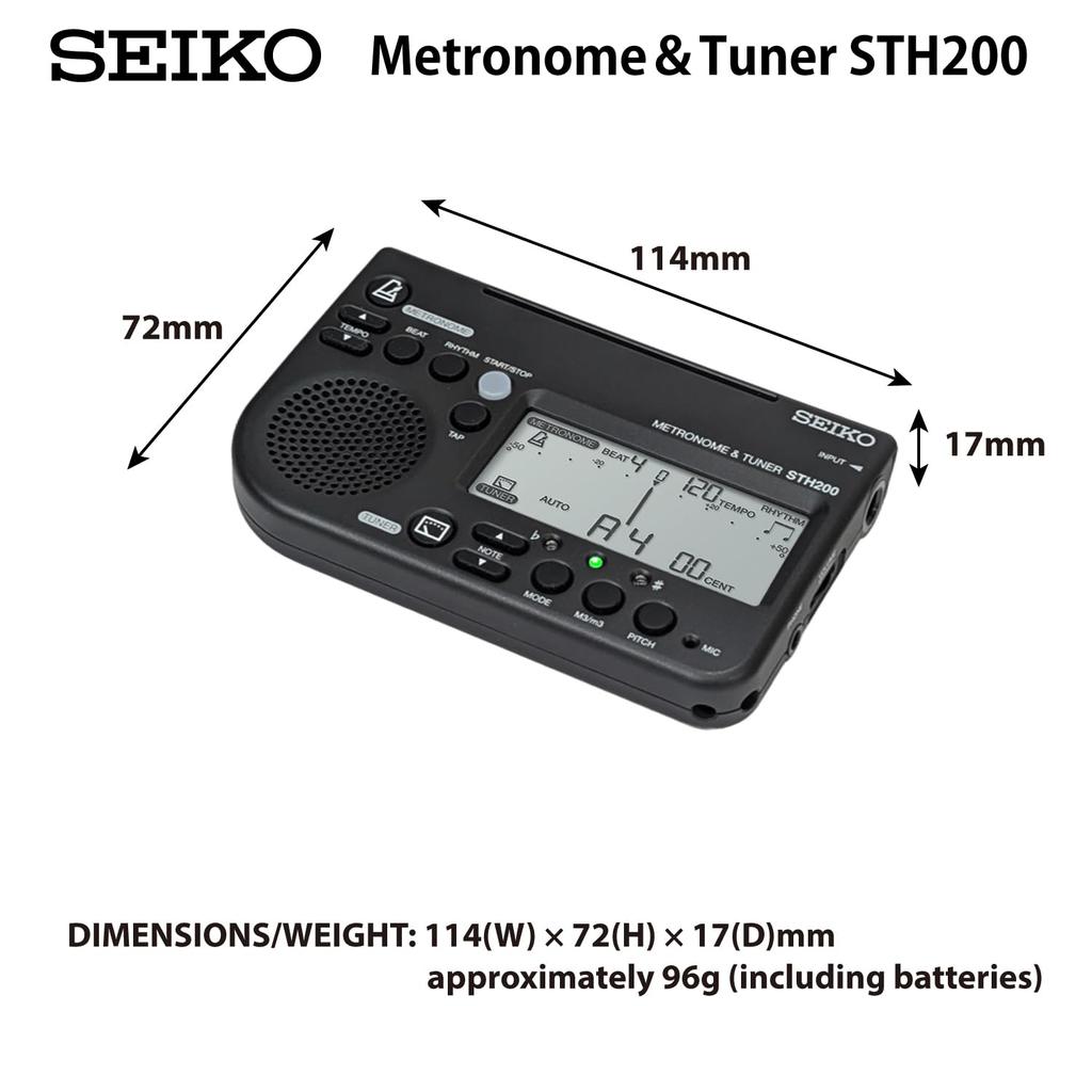 Seiko Metronome High Music Stand Ideal for Brass STH200BK Tuner, Volume, Mountable, Bands, Black,