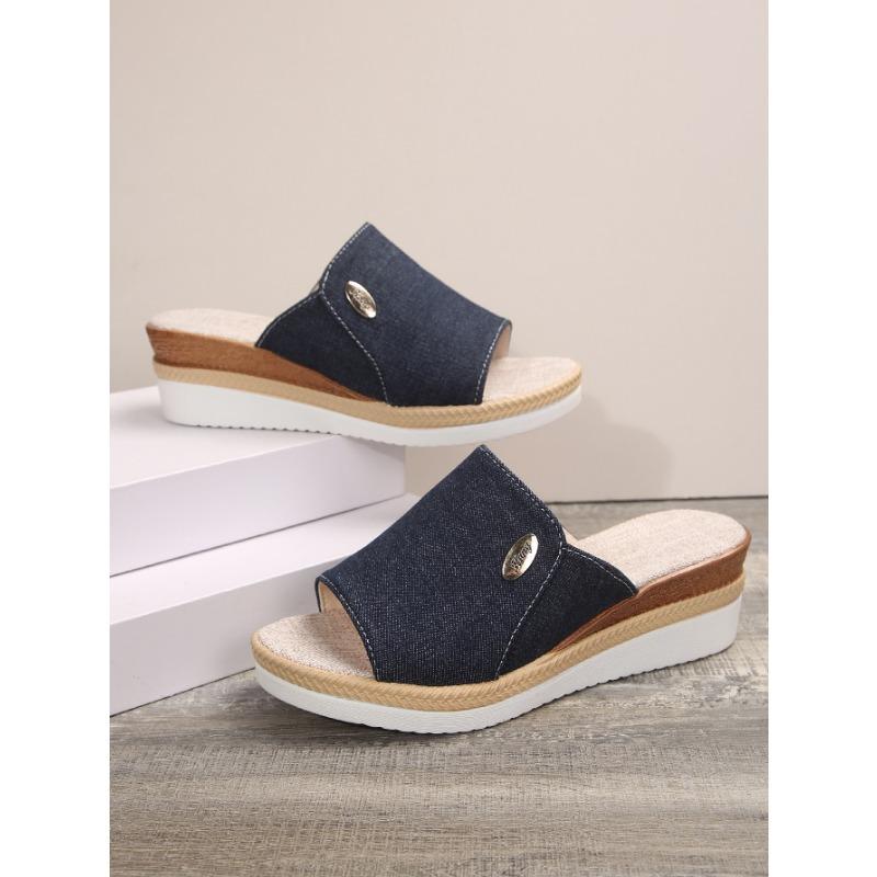 New Large-sized Wedge Heel One-shoulder Shoes Wedge Heel Sponge Thick-soled Flip-flops