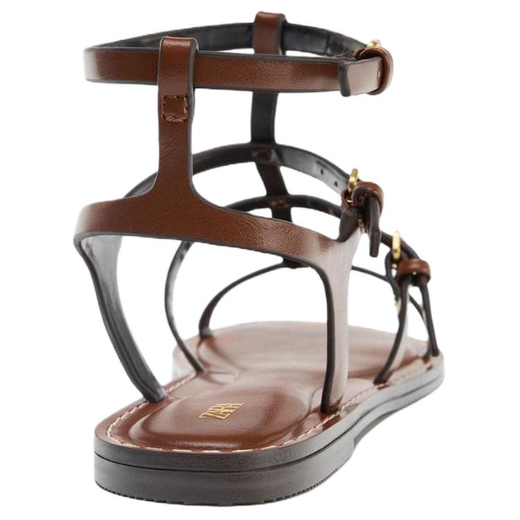 Zara Pu Comfortable Retro Roman Sandals 1.2Cm Women Sandals Brown 1627610105