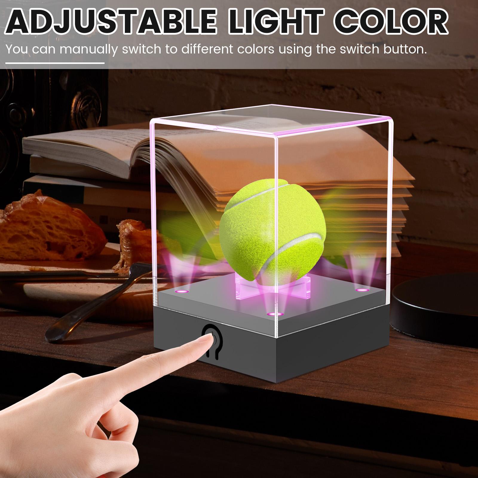 Acrylic Baseball Display Box Baseball Holder with Adjustable LED Lights Transparent Souvenir Storage Box for Golf Tennis Ball