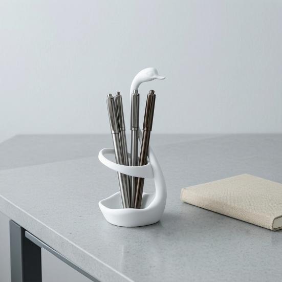 3D Printed Elegant Swan Storage Rack with Ventilation And Draining Base, Multi-Purpose Toothbrush Holder Pen Organizer Cutlery Stand for Bathroom