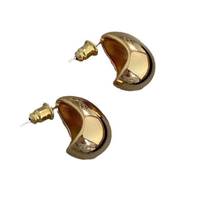 Korean Style Chunky Oval & Teardrop Metal Bean Stud Earrings