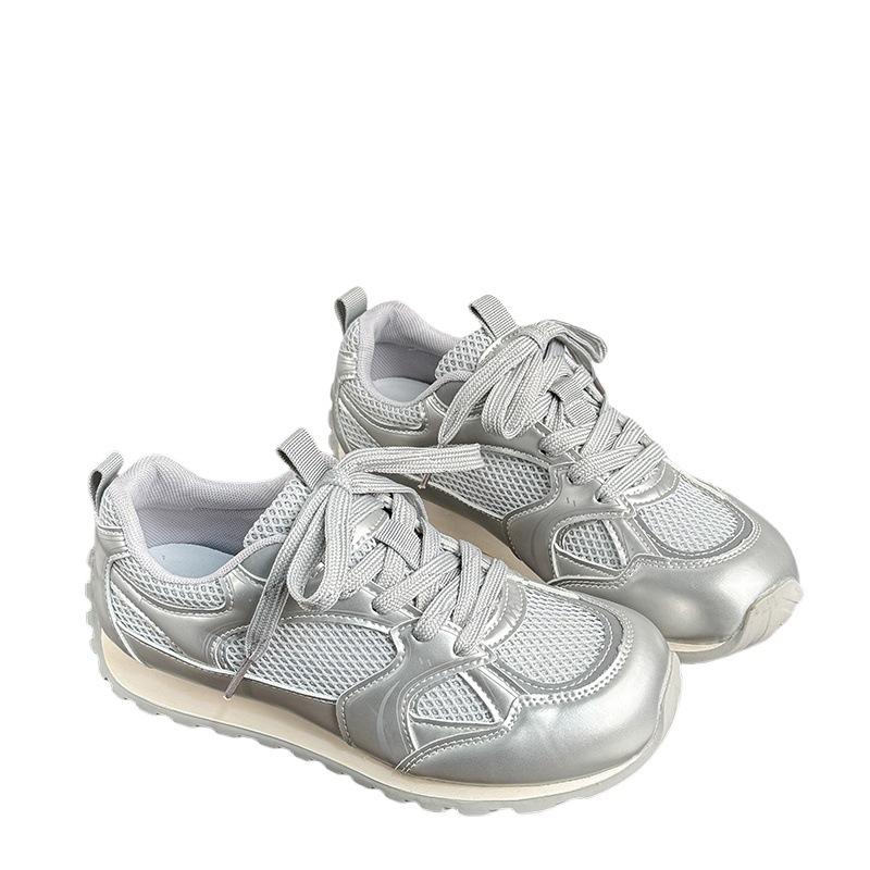 Silver Platform Heightening Moral Training Shoes Women's 2025 New Fashion Versatile Mesh Breathable Sports and Leisure Forrest Gump Shoes