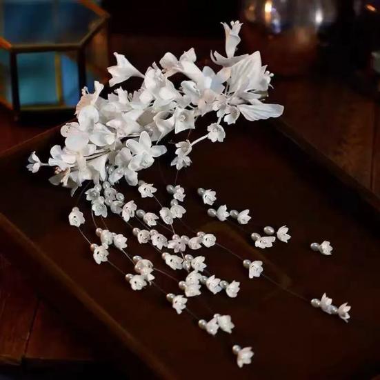 Women Hair Clip Faux Pearls Flower Decor Hairpins Wedding Parties Proms Floral Headdress Hair Accessories