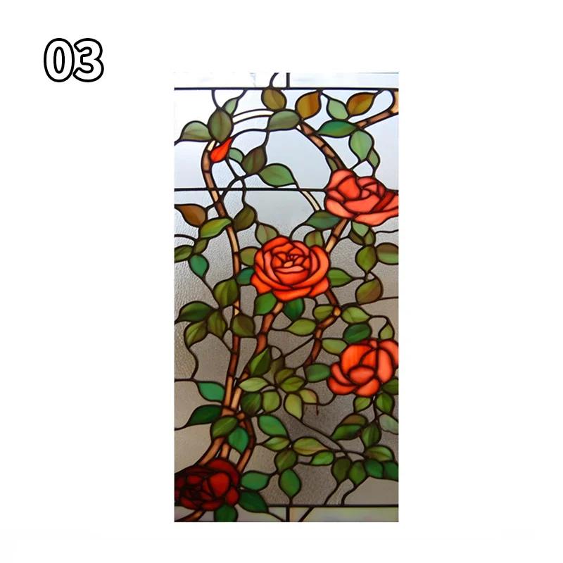 Art Rose Lotus Glass Film Church Stained Window Films Static Vintage Cling Waterproof Sun-proof Frosted Privacy Glass Stickers