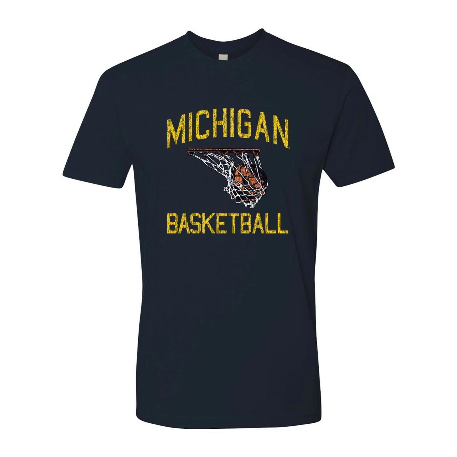 Michigan Wolverines Faded Retro Basketball T-Shirt Premium Cotton - Navy M
