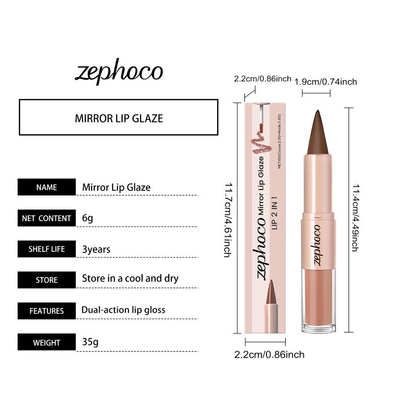 Cocoa Nude 2-in-1 Mirror Lip Gloss Everyday Autumn/Winter Natural Color, Lightweight, Moisturizing Lipstick