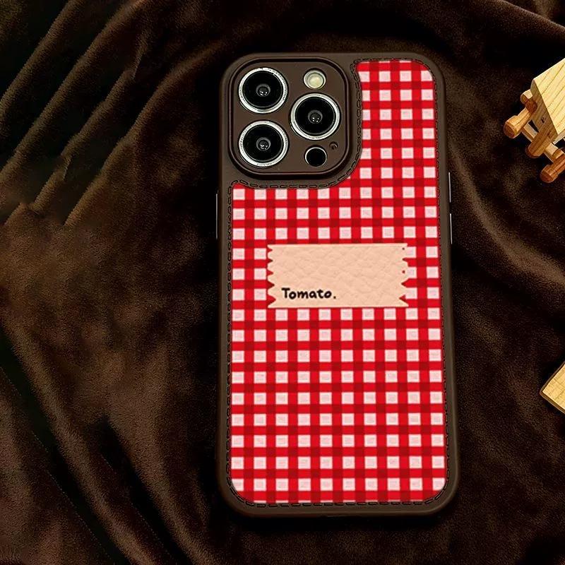 ins red plaid applies to Apple 16/17Promax mobile phone case IP15 drum bag air cushion 14plus new 13 soft