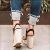Elegant Summer Hemp Ladies Peep Toe Rope Wedge Sandals With Buckle Ankle Strap