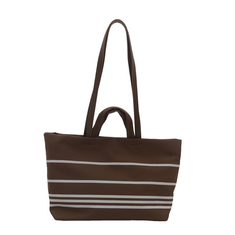 Trendy Korean Style Striped Color Block Tote Bag For Women Large Capacity Chic Design коричневый