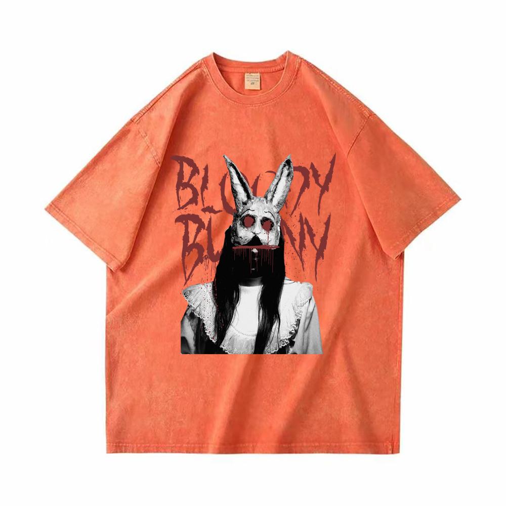 

Мужские потертые винтажные футболки из плотного хлопка, футболка с цифровой печатью «кровавый кролик», хип-хоп, ретро, ​​панк, уличная одежда, футболки
