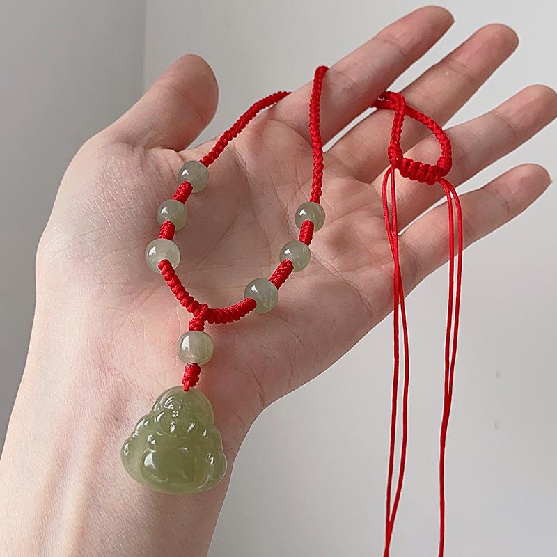 Natural Hetian Jade Buddha Pendant, Maitreya Buddha Handmade Woven Jade Necklace, Women's Jade Pendant, Birthday Gift