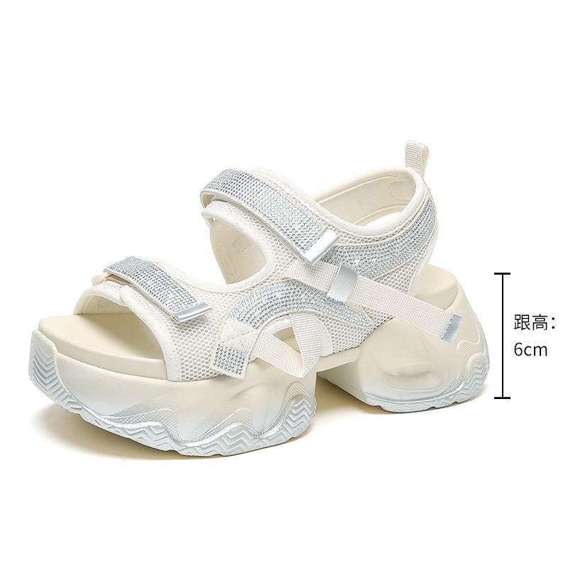 2025 new rhinestone platform sandals women's summer casual wear sports increase not tired feet sandals women's shoes