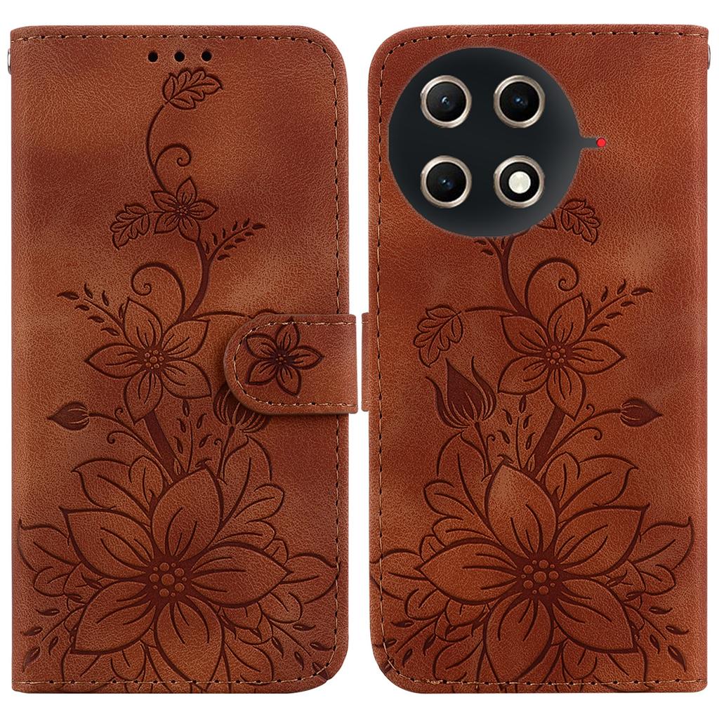 For TECNO Camon 30S 4G/30S Pro 4G Stand Case Lily Flower Imprint Leather Phone Cover with Wrist Strap