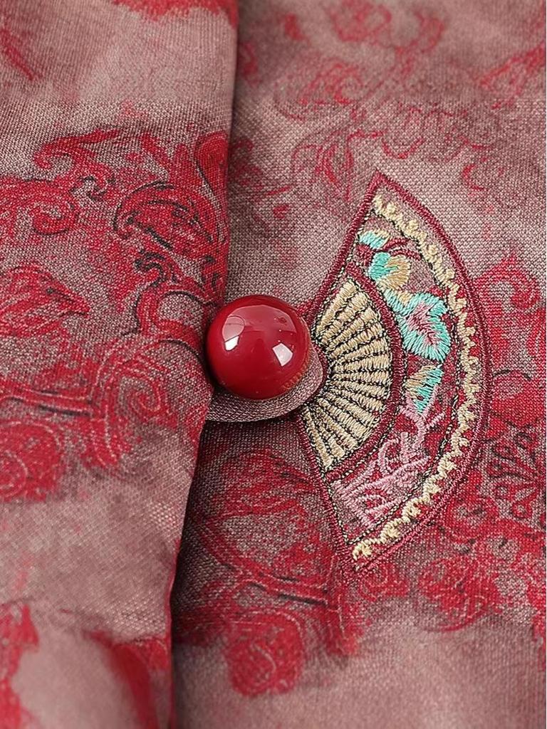 Warm Fleece-Lined Cotton Jacket for 70-Year-Old Women Grandma Tang Style