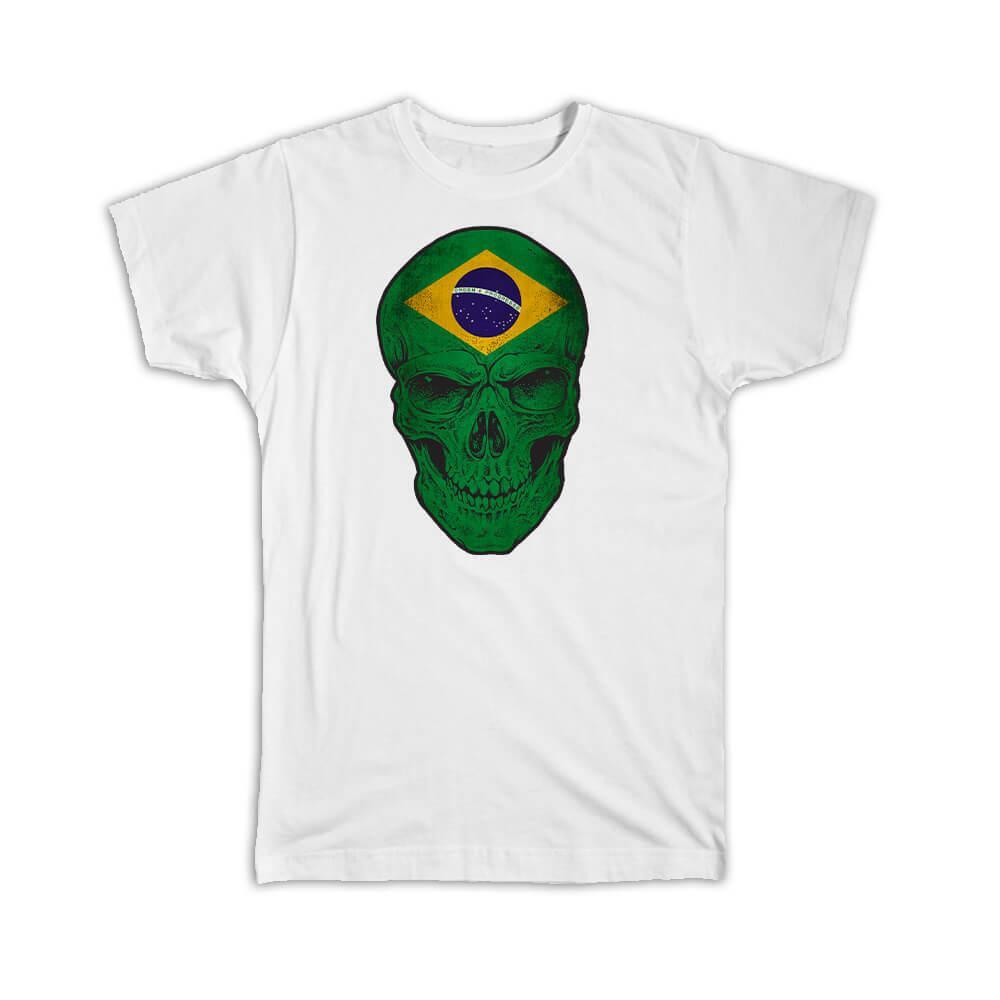 Gift T-Shirt : Brazil Flag Skull Brazilian National Colors S разноцветный