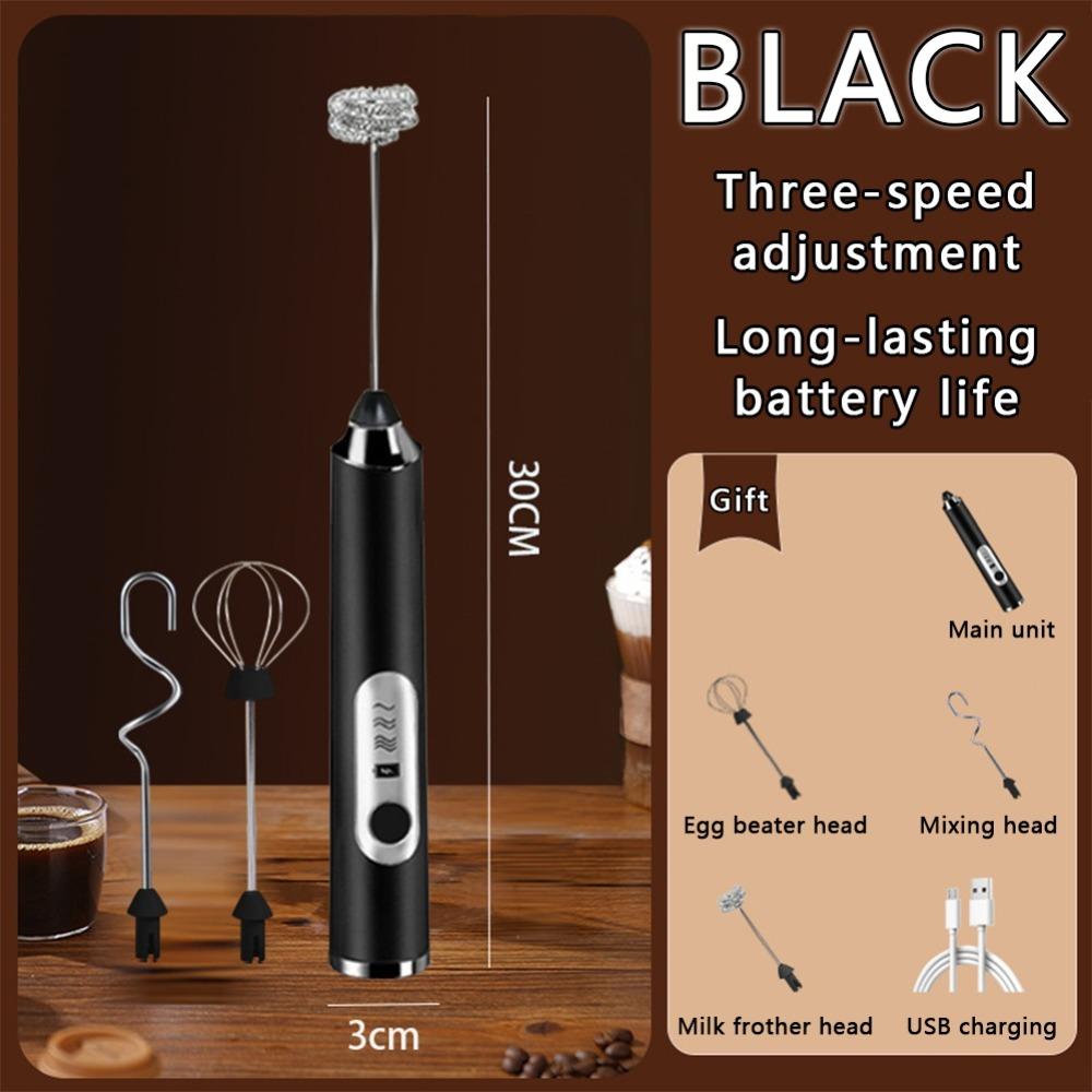3-Gang-Geschwindigkeit Elektrischer Milchaufschäumer USB-wiederaufladbar Schaummixer Getränkemischer Eierrührgerät Sahne