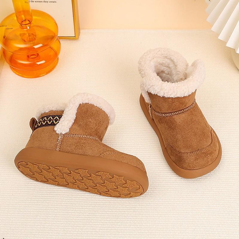 Kids Winter Fashion Boots with Belt Buckle Fleece Lined Warm Cotton Boots for Girls Sheepskin Fur Trendy