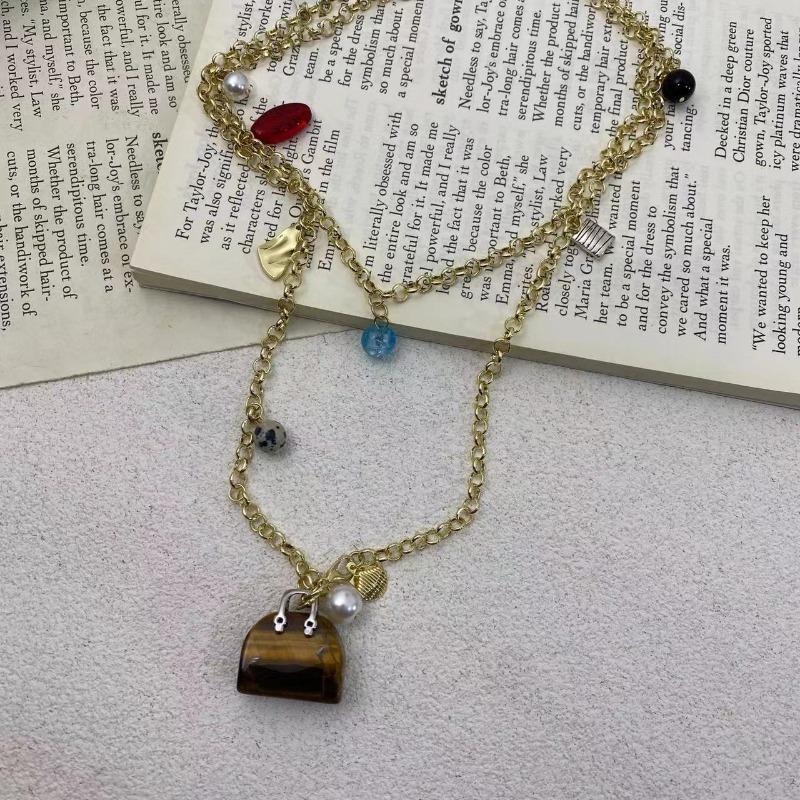 Mary Natural stone tiger eye stone bag long layered necklace women s accessible luxury multi-wear necklace sweater chain waist chain золотой
