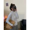 Women's White Cashmere Slim-Fit Long-Sleeve T-Shirt with Stand-Up Collar - Autumn/Winter Velvet-Brushed Solid Color Top