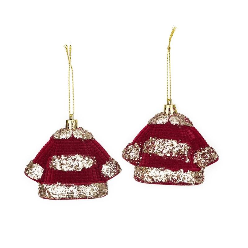 Wine Red Christmas Decorations with Soft-Looking Textured Finish, Gold Trim, and Hanging String for Holiday Tree and Porches