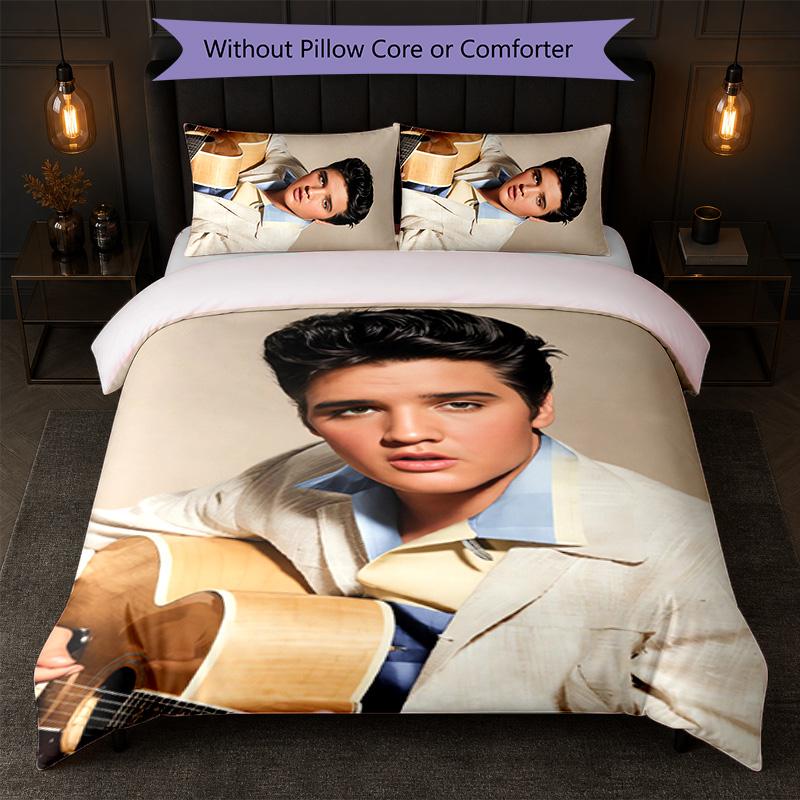 Set Copripiumino Elvis Presley 3 Pezzi 1 Copripiumino e 2 Federe Biancheria da Letto Morbida per Camera da Letto Domestica