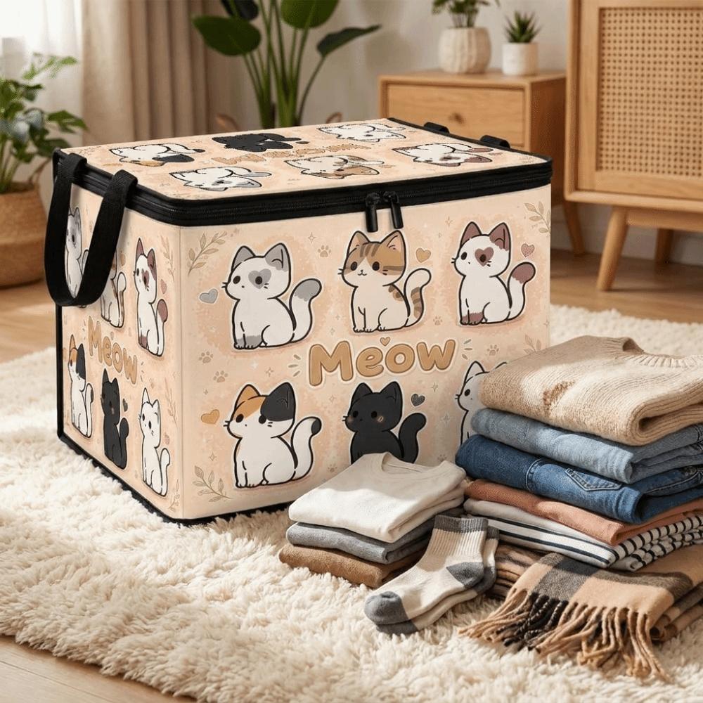 Non-woven Fabric Foldable Clothes Organizer Cat Pattern Wardrobe Basket  Home Storage