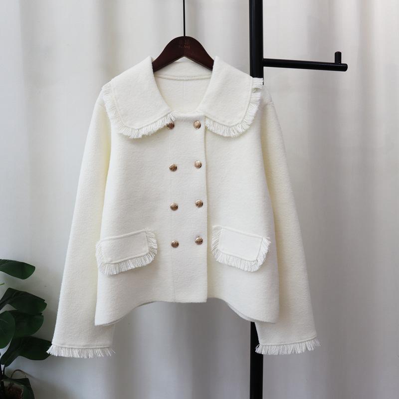 Tassel doll collar knitted double-sided cardigan autumn and winter new loose design solid color sweater jacket women