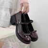 French bow Mary Jane shoes spring new retro thick sole height increase and thin jk small leather shoes