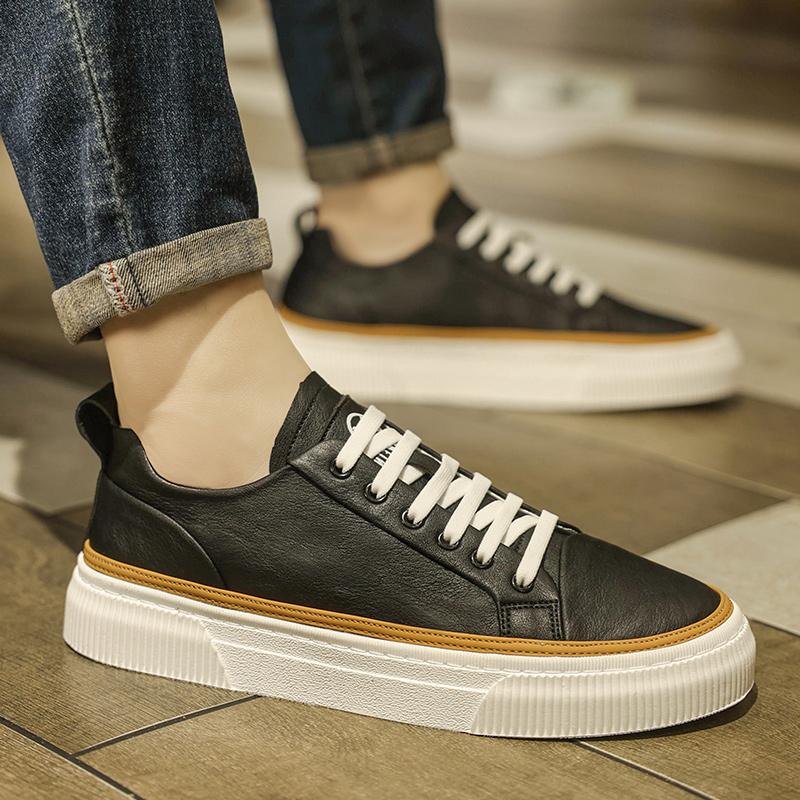 High Quality Brand Men's Casual Shoes Fashionable Sports Shoes Men's Genuine Leather Shoes Lace Up Small White Shoes