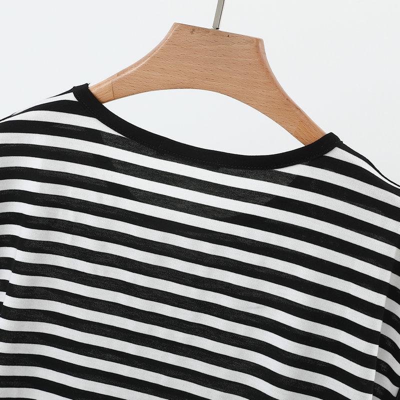 2026 Zomer Plus Size Vleermuis Mouw Gestreept Pullover T-shirt - Slankmakend Rond Hals Top