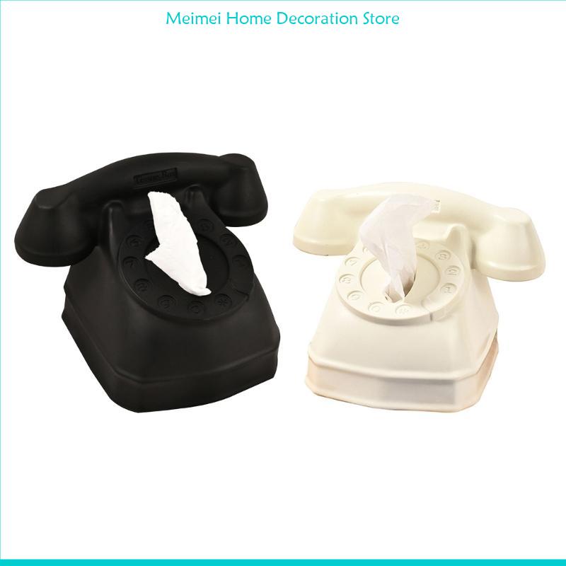 Unique Telephone Model Tissue Box PVC Craft Paper Case for Home and Office Use