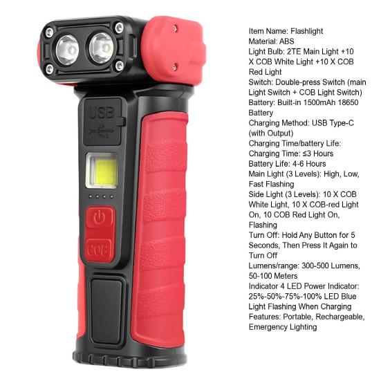 Flashlight 300-500 Lumens USB Rechargeable Magnetic Flashlight with COB Sidelight Waterproof Small LED Flashlight with Pen Clip for Camping Emergency