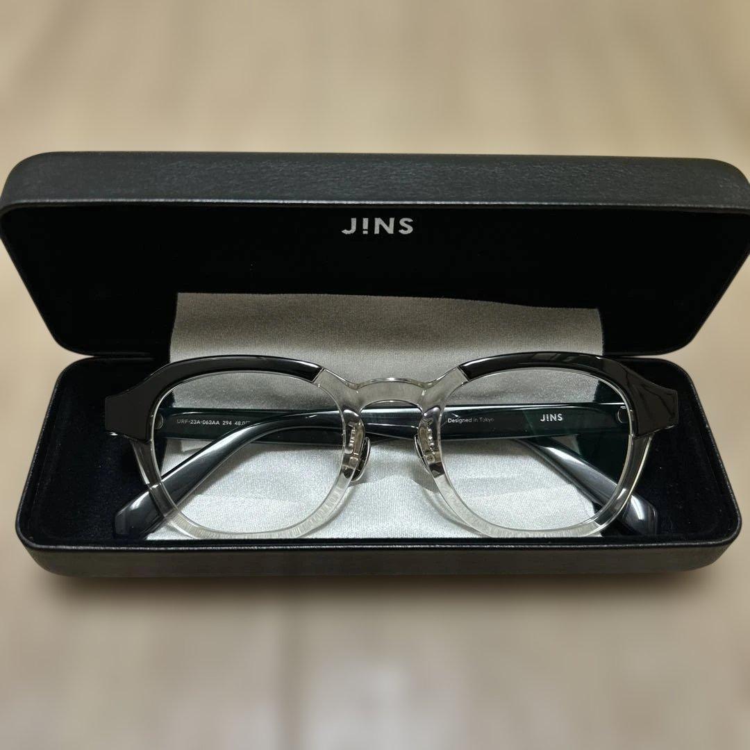 Used JINS glasses black clear frame